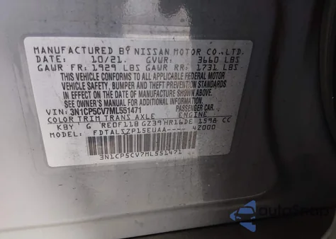 2021 Nissan Kicks Sv Xtronic Cvt from USA, damaged, VIN 3N1CP5CV7ML551471